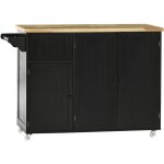 Desserte de cuisine multi rangement tiroir 3 portes avec étagère porte - torchons mdf noir hévéa Desserte de cuisine multi rangement tiroir 3 portes avec étagère porte - torchons mdf noir hévéa