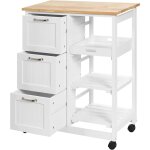 Desserte de cuisine roulante avec 3 tiroirs et 3 niveaux, chariot de cuisine en bois avec 1 plateau amovible, ...