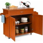 Desserte de cuisine a roulettes avec 2 etagere et 1 tiroirs, chariot de rangemant en bois avec porte ...