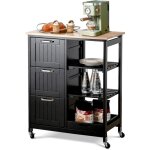 Desserte de cuisine � roulettes, chariot de cuisine en bois avec 3 tiroirs, 3 �tag�res, plateau amovible, ...