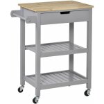 Desserte de cuisine à roulettes - chariot de service - tiroir, 2 étagères - plateau bois hévéa mdf gris ... Desserte de cuisine à roulettes - chariot de service - tiroir, 2 étagères - plateau bois hévéa mdf gris ...