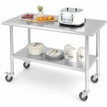 Desserte de cuisine table de travail à roulettesen acier inoxydable avec Étagère réglable, 122x61x90cm ... Desserte de cuisine table de travail à roulettesen acier inoxydable avec Étagère réglable, 122x61x90cm ...