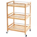Hhg - desserte 610, haquet en bois avec roulettes, chariot de service, cuisine, bambou 76x46x38cm