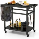 Desserte jardin, chariot de barbecue avec 4 roues verrouillables, plancha avec 4 crochets et tagre, ...