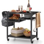 Goplus desserte jardin, chariot de barbecue avec 4 roues verrouillables, plancha avec 4 crochets et tagre, ...
