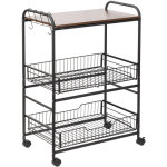 Desserte n�o - r�tro style industriel 2 paniers coulissants - m�tal noir plateau aspect bois de noyer ...