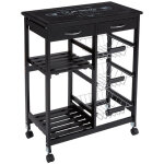 Desserte roulante en bois mdf et verre tremp�, noir - dim : l. 67 x l. 35 x h. 81 cm pegane