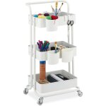 Desserte � roulettes, 3 niveaux, 2 freins, multi - usage pour cuisine, bureau, en m�tal, hlp : 86x38x39cm, ...