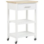 Desserte sur roulette avec large tiroir plateau supp�rieur en bois de pin et structure en mdf blanc avec ...