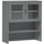 Vidaxl ? dessus de buffet gris 90x35x100 cm ? bois massif de pin ? 3 �tag�res et 2 portes vitr�es ? finition ...