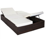 Deuba - casaria bain de soleil xxl 2 personnes 116cm en polyrotin brun avec coussin beige chaise longue ...