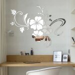 Devenirriche - 3d d�coration murale chambre stickers printemps hibiscus fleur nature miroir d�coratif ...