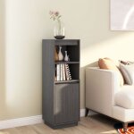 The living store buffet haut gris 37x34x110 cm bois massif de pin - buffet - armoire - meuble de rangement ...