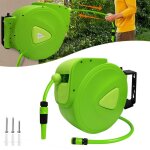 D�vidoir enrouleur tuyau d'arrosage automatique pivotant 180� fix� mur 20m vert naizy