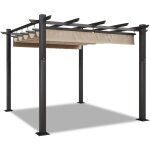 Devoko pavillon / pergola aluminium - 3 x 3m - b�che escamotable 5 coulissantes, cadre noir � baldaquin ...