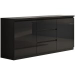 Deyton - buffet 2 portes 3 tiroirs laqu� noir brillant