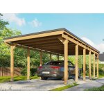 Direct abris - carport castellane en bois trait autoclave - 1 voiture - 373x860 cm - support ancrage ...