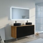 Distribain - meuble double vasque venezia bois naturel et noir mat