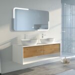 Distribain - meuble de salle de bain sanza 1400 blanc et bois naturel