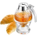 Distributeur de miel, doseur  miel avec support, motif nid d'abeille, transparent