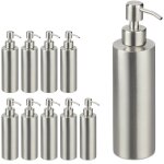 Distributeur de savon, lot de 10, rechargeable, salle de bain, cuisine, pompe � d�sinfectant, acier inox, ...