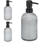 Distributeur de savon, lot de 3, porte - savon liquide, rechargeable, 400 ml, verre et plastique, noir ...