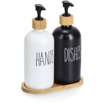Zeller - distributeur de savon et de liquide vaisselle avec sous - verre en bambou, 500 ml, lot de 2