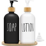 Distributeur de savon noir et blanc mat set 500ml distributeur de savon en verre avec plateau distributeur ...