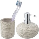 Distributeur de savon wenko c�ramique beige 2 pi�ces set salle de bain accessoires salle de bain gobelet ...