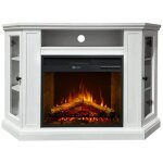 Divina fire - chemine lectrique chemine d'angle au sol madison en bois blanc l126 x p78 x h83