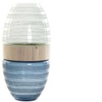 Dkd home decor - vase verre bois 21x21x43 bleu marine