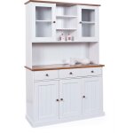 Dmora - buffet avec trois portes et trois tiroirs avec vitrine sup�rieure, blanc avec d�tails marron, ...