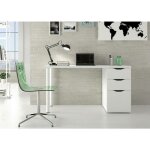 Bureau ddamic, bureau rversible, table d'tude avec commode  2 tiroirs et 1 porte, 138x60h74 cm, blanc ...