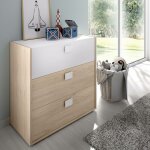 Commode dmbay, commode pour chambre  coucher, commode  3 tiroirs, 80x43h81 cm, chne et blanc - dmora ...