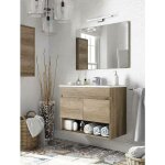 Meuble de comptoir dmele, meuble de salle de bain 2 portes, armoire suspendue avec �tag�re et miroir, ...
