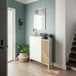 Meuble d'entr�e dodd, couloir � 2 portes, armoire avec miroir, rangement multifonctionnel, 77x24h91 cm, ...