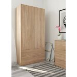Dmora - vestiaire burbank, armoire de chambre avec 2 portes et 2 tiroirs, meubles de chambre avec tringle ...