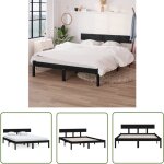 Doc&et� - the living store cadre de lit sans matelas noir bois massif 160x200 cm - cadre de lit - lit ...