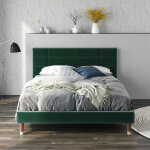 Lit rembourr, cadre de lit rembourr avec sommier  lattes et tte de lit 140x200 cm, velours vert fonc, ...