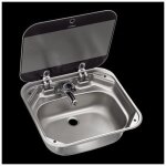Dometic - evier rectangulaire inox avec couvercle en verre
