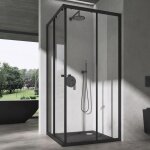 Doporro cabine de douche transparent en angle paroi de douche avec portes coulissantes profil� noir ravenna16k ...