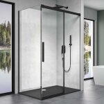Cabine de douche transparent noir paroi de douche avec porte coulissant et amortisseure verre de sécurité ... Cabine de douche transparent noir paroi de douche avec porte coulissant et amortisseure verre de sécurité ...