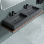 Doporro double lavabo à poser gris noir mat 140cm vasque pour 2 lave mains pour salle de bains 140x48x13 ... Doporro double lavabo à poser gris noir mat 140cm vasque pour 2 lave mains pour salle de bains 140x48x13 ...
