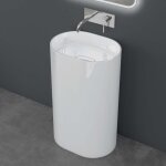 Doporro lavabo colonne sur pied blanc vasque en fonte min�rale solid surface lave mains ovale pour salle ...