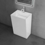 Doporro - lavabo colonne sur pied blanc vasque en fonte min�rale solid surface lave mains rectangulaire ...