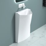 Doporro lavabo colonne sur pied blanc vasque en fonte minrale solid surface lave mains triangulaire ...