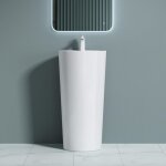 Lavabo colonne sur pied rond blanc vasque fonte minrale solid surface lave mains pour salle de bain ...