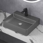 Doporro - lavabo  poser gris noir mat vasque suspendu en cramique lave mains rectangulaire de qualit ...