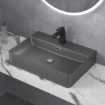 Doporro lavabo � poser gris noir mat vasque suspendu en c�ramique lave mains rectangulaire de qualit� ...