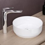 Doporro ? lavabo vasque � poser rond 31x31x11 cm ? c�ramique blanche ? lave mains sans trop - plein ? ...